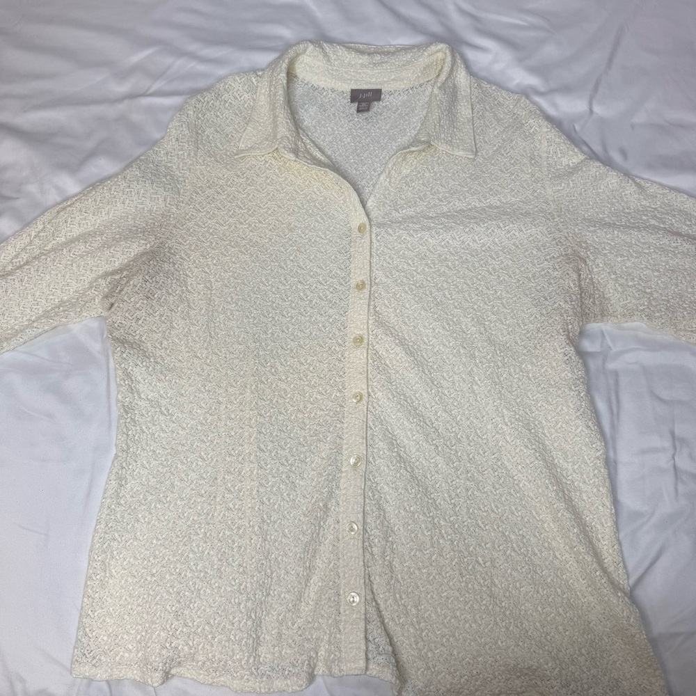 J. Jill stretch ivory crochet lace button down long sleeve blouse - Picture 7 of 16